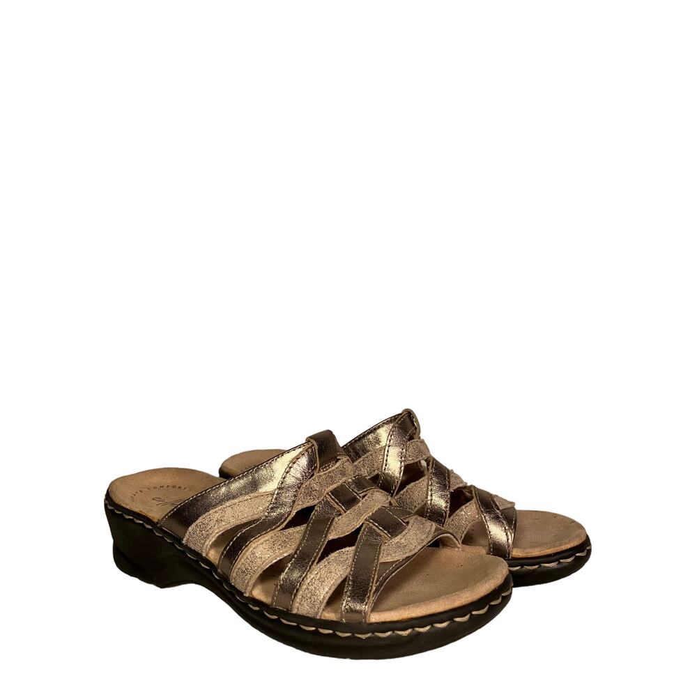 Clarks‎ Lexi Mina gold sandals strappy comfort shoes wedge